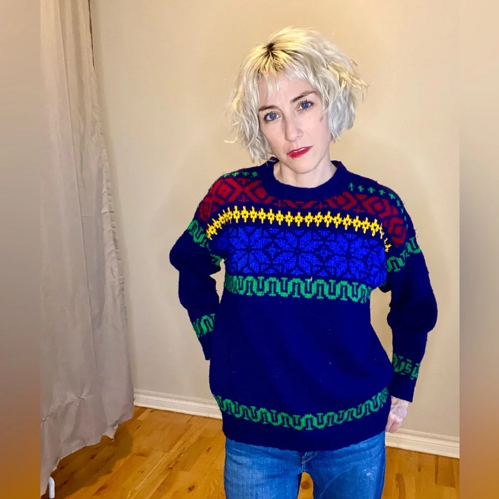Colourful Vintage Hand Knit Sweater - Picture 8 of 14
